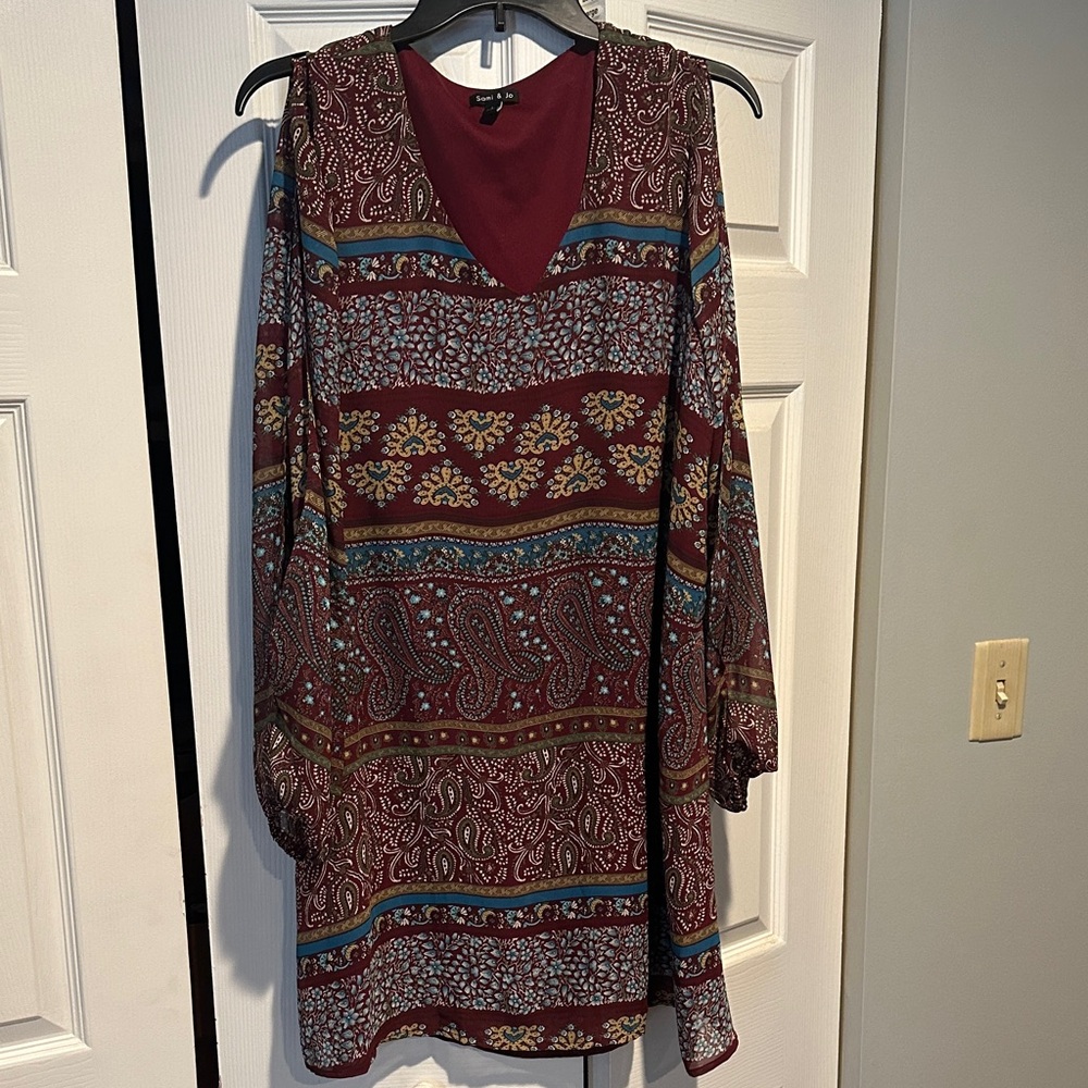 Sami & Jo Burgundy Patterned Knee Length Dress